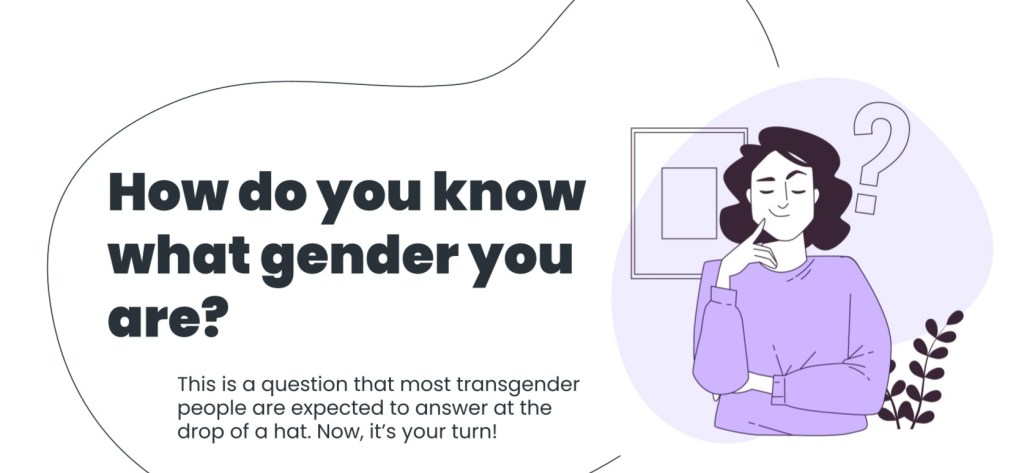 How do you know waht gender you are? This is a question that most transgender people are expected to answer at the drop of a hat. Now it's your turn!